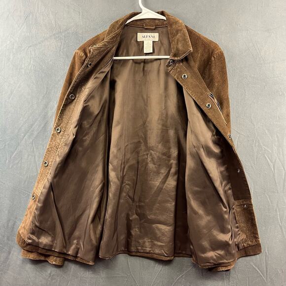 Vintage Alfani Medium Western Suede Shirt Shacket Snap Up Leather Frills Cowboy - Picture 9 of 9